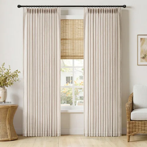 Vista 21 de MIULEE Cortinas de lino gruesas con pinzas plegadas de 96 pulgadas de largo, 2 paneles para sala de estar y dormitorio, cortinas de ventana Natural