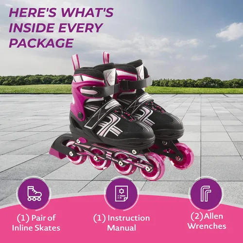 Vista 8 de Paquete de patines en línea Fuschia + equipo de protección rosa