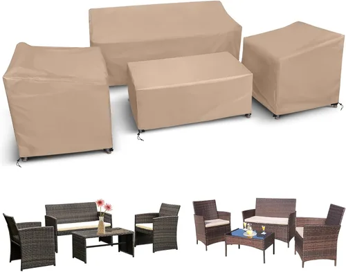 Vista 9 de STARTWO Fundas para muebles de patio 4 piezas, funda impermeable resistente para muebles de exterior de ratán y mimbre, juego de conversación, negro