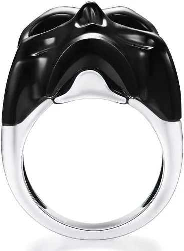 Vista 4 de Skullis Anillo de calavera con gema distintiva, calavera de cristal tallada de obsidiana negra y joyería de plata de ley 925