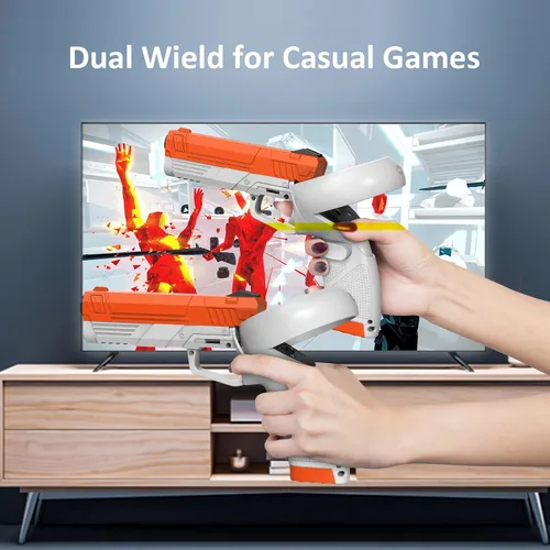 Vista 5 de VirtualBuff Dual Gun Stock Attachment for Meta Oculus Quest 2 Controllers, Real-life Pistol Weight, VR Accessories to Enhance FPS Gaming Experiences
