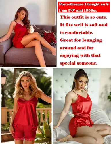 Vista 5 de Avidlove Conjunto de pijama de satén para mujer, lencería sexy, conjunto de camisola y pantalones cortos, tallas S-XXL