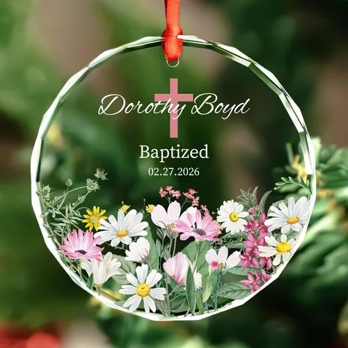 Vista 11 de Adorno de cristal personalizado para bautismo de bebé, regalo de bautismo para niños y niñas, regalo de confirmación, adorno de árbol de Navidad