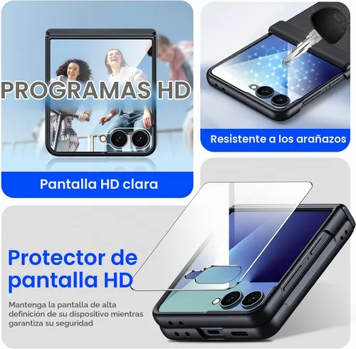 Vista 4 de para Samsung Galaxy Z Flip 7 Funda con protección de bisagras y protector de pantalla incorporado, funda de cuero mate de policarbonato ultradelgada