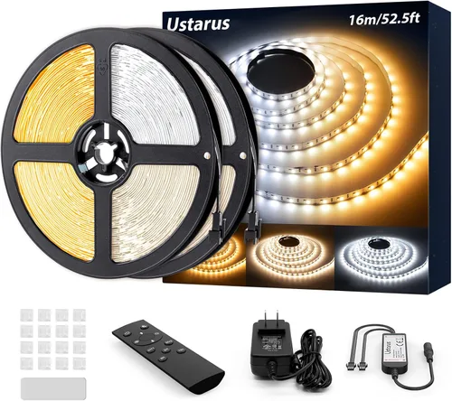 Vista 9 de Tira de luces LED blancas de 82 pies, 24 V, regulable, 3000 K-6000 K, cinta LED con control remoto, cinta LED flexible 2835 para cocina, debajo