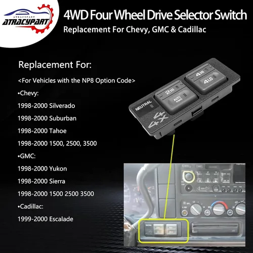 Vista 3 de Interruptor 4x4 4WD Interruptor selector de tracción en cuatro ruedas 8 PINS + 3 PINS Revisión requerida Reemplazo para Chevy, GMC 1500 2500