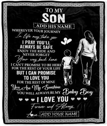 Vista 31 de Manta Personalizada "To My Son" de Mamá y Papá Regalos para Hijo que Va a la Universidad Cumpleaños Graduación Navidad Regalo Personalizado Manta