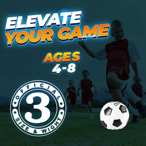 Vista 5 de PlayBolt Soccer Ball Size 3 with Pump - Black & White Training Practice & Match Ball for Kids (Pack of 1 or 4)