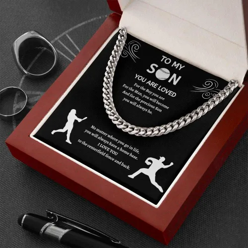 Vista 7 de Akido- Regalo de béisbol para hijo, regalo de cadena de eslabones cubanos para hijo de béisbol, para hijo de papá o mamá, regalo de béisbol