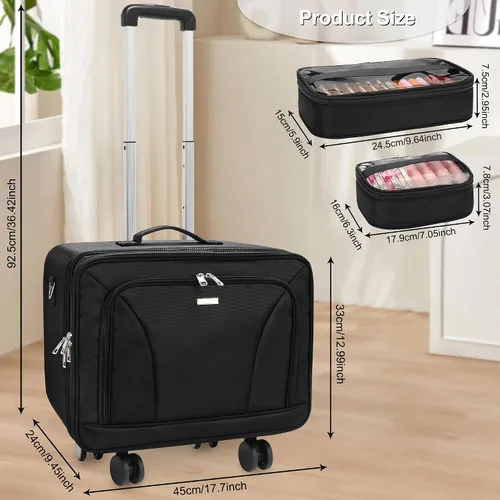 Vista 4 de MONSTINA Estuche de tren de maquillaje rodante, estuche de cosmetología sobre ruedas, bolsa de maquillaje para artista, cosméticos profesionales