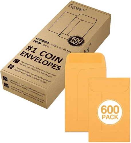 Vista 8 de Eupako - Sobres para monedas #1, 100 unidades, 2.25 x 3.5 pulgadas, sobres marrones para piezas pequeñas con solapa engomada, sobres de semillas