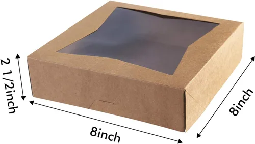 Vista 7 de ONE MORE [15 piezas] Cajas de pastel de panadería marrón de 8 pulgadas, caja de cartón kraft para galletas con ventana emergente automática cajas