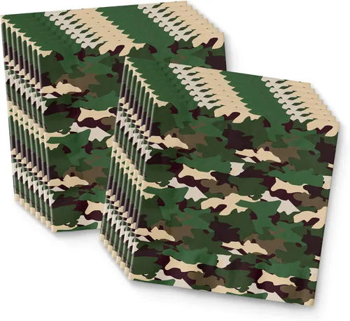 Vista 4 de Set de suministros clásicos para fiesta de cumpleaños con diseño de camuflaje, platos, servilletas, vasos, vajilla, kit de 16