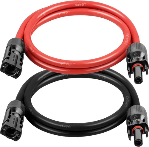 Vista 10 de XRDS -RF Cable de extensión solar 8AWG 3FT paquete de 2 unidades (rojo + negro), cable fotovoltaico con conectores solares macho/hembra, cable