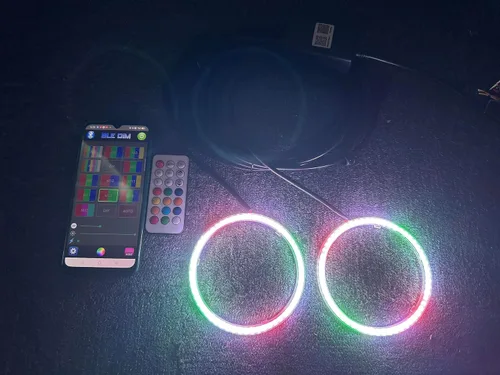 Vista 3 de SDO TECH - 2 anillos de halo de ojos de ángel para coche, 3.937 in, luz de circulación diurna, SMD3838, chips multicolores, anillo circular