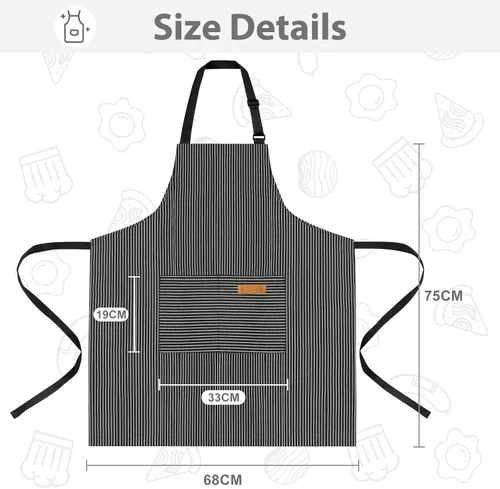 Vista 2 de Paquete de 2 delantales para mujer con bolsillos, delantal de cocina para hombres, delantal ajustable adecuado para chefs, camareros, horneado
