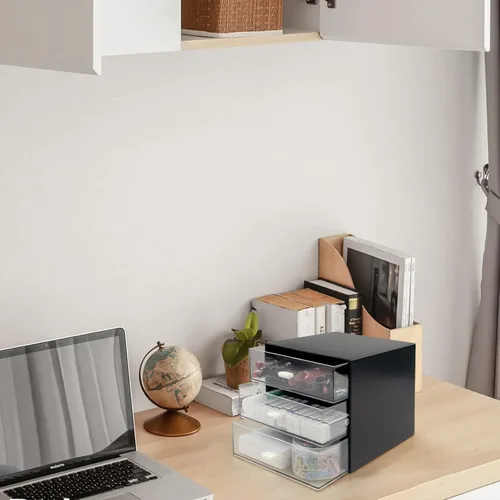 Vista 8 de Organizador de escritorio con cajón, caja de almacenamiento de escritorio, organizadores de suministros de papelería de oficina de plástico