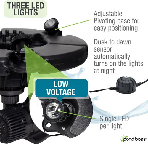 Vista 6 de pond boss Fuente flotante PRO con luces, 1/2 hp, bomba 5000 GPH