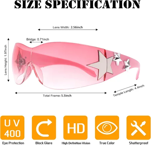 Vista 3 de BOTEN Star Y2K - Gafas de sol para mujer, sin montura Y2K envolventes, 2000S, estética de moda Y2K