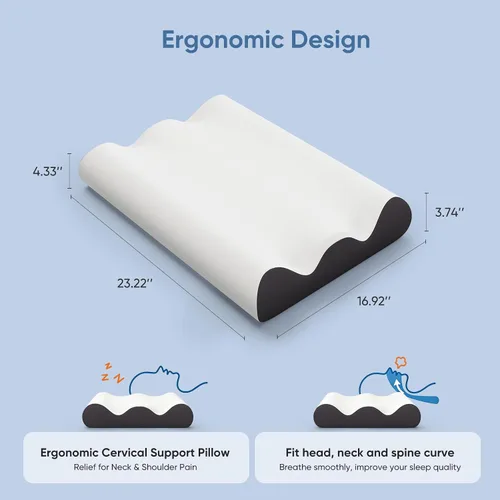 Vista 2 de Sweetcrispy Almohada cervical para el cuello, espuma viscoelástica Blanco y gris