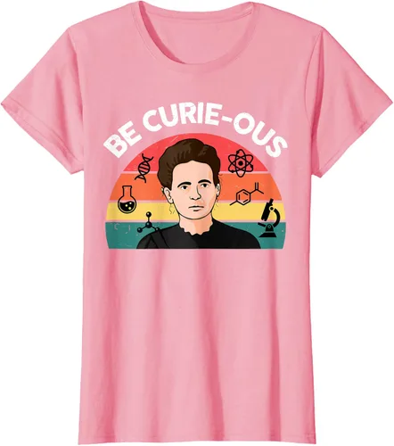 Vista 11 de Camiseta de ciencia para mujer Be Curie-ous Marie Curie Funny Chemist Teacher, Azul Azul Pastel