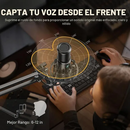Vista 6 de Kit de micrófono de grabación USB MAONO, micrófono de condensador profesional para PC con silenciamiento táctil y perilla de ganancia de micrófono