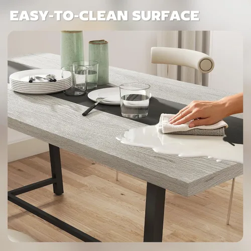Vista 7 de HOMCOM Mesa de comedor industrial para 8 personas, mesa de cocina rectangular de 70.9 pulgadas de largo con mesa grande y patas de acero