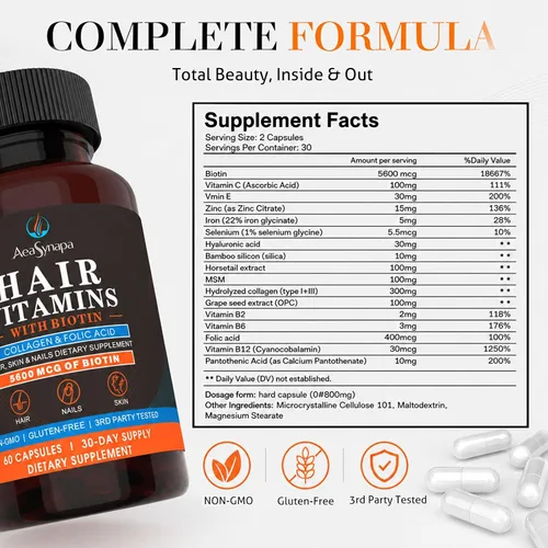 Vista 9 de Hair Vitamins with Biotin 5600 mcg, Collagen & Hyaluronic Acid