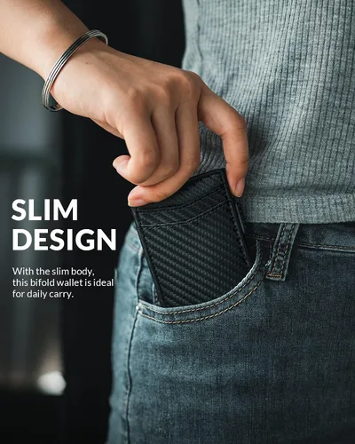 Vista 49 de VULKIT Billeteras delgadas para hombre, con bloqueo RFID, diseño minimalista con capacidad para hasta 11 tarjetas, Negro -, Minimalista