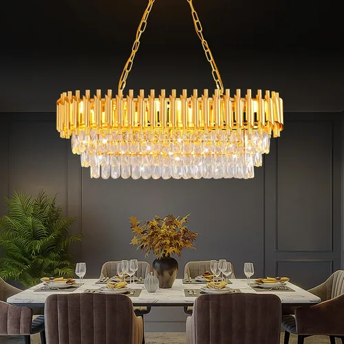 Vista 12 de Candelabro de cristal moderno dorado de 5 niveles para sala de estar, lámpara de araña grande de cristal negro, lámpara colgante de techo