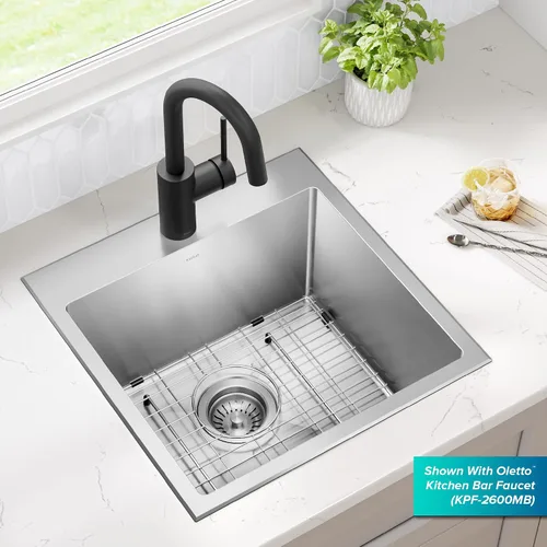 Vista 3 de Kraus Standart PRO - Fregadero de cocina de acero inoxidable de calibre 16 con tazón individual para bar, montaje superior/inferior de 18 pulgadas