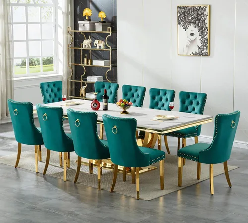 Vista 50 de SSLine Juego de mesa de comedor de mármol sintético blanco de 68 pulgadas