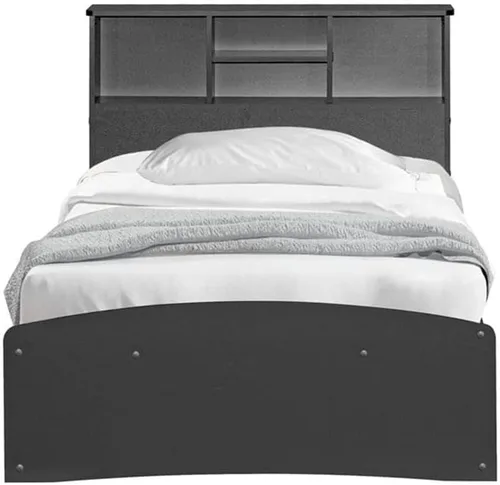 Vista 6 de Pemberly Row Moderna cama de madera tamaño individual con cajones, acabado negro, madera fabricada, cabecera de estantería, resistente a