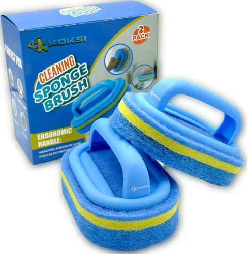 Vista 7 de KOKSI Cepillo de limpieza para baño, cocina, bañera, limpiador de inodoro, esponja de ducha multiusos, cepillo para fregar con mango ergonómico