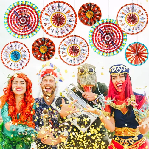Vista 7 de Outus 9 abanicos de papel colgantes de carnaval, decoración de animales de circo, abanicos de papel para decoración de aula, carnaval, tema