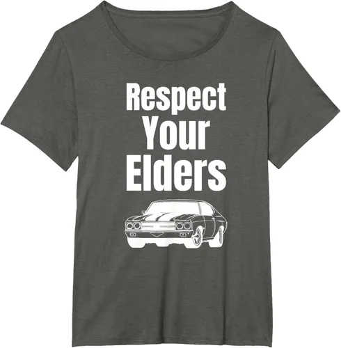 Vista 82 de Divertido regalo de auto para chicos – Respect Your Elders Classic Muscle Car Camiseta, Negro, S