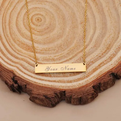 Vista 2 de HUAN XUN Collar con barra de nombre personalizado, joyería de oro, día de San Valentín para ella