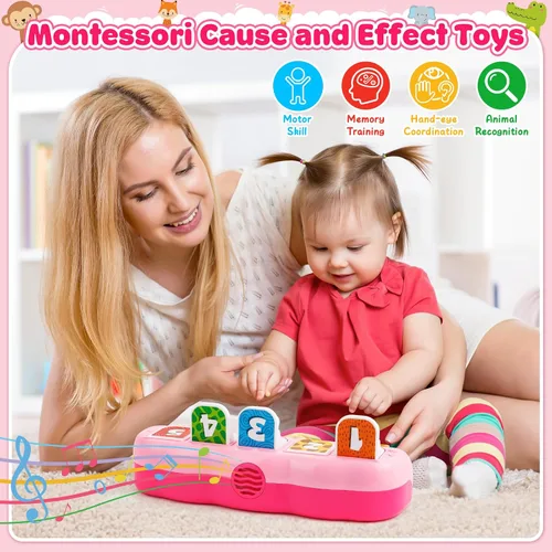 Vista 6 de Duchong - Juguetes para niñas de 1 año, juguete interactivo emergente con música y luz, juguetes de aprendizaje Montessori para bebés y niños