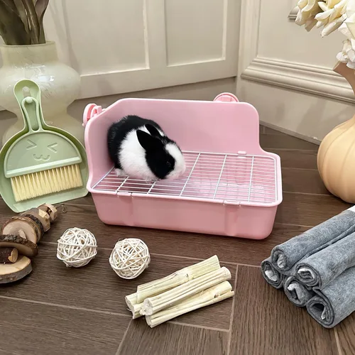 Vista 5 de RUBYHOME Caja de arena para conejos Caja de arena para conejitos Entrenador de orinal para conejillo de indias Entrenador de orinal de esquina Ropa