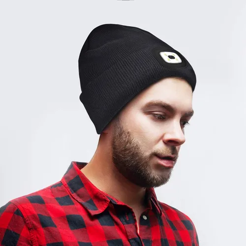 Vista 2 de PRAVETTE - Gorro de punto con luz LED, recargable, con USB, para hombre, mujer