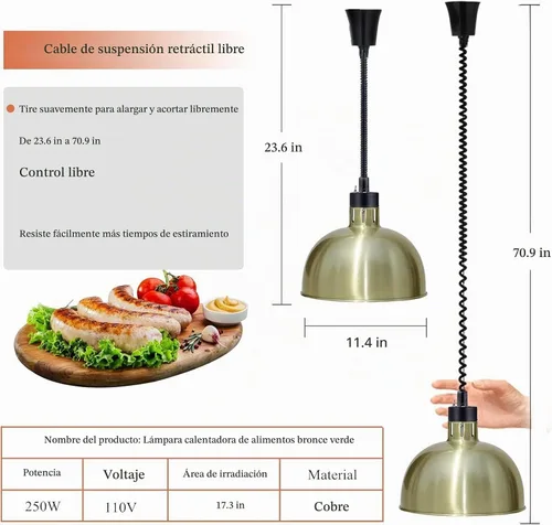 Vista 8 de JIAWANSHUN Lámpara retráctil de calor de alimentos con bombilla 250W Bronce