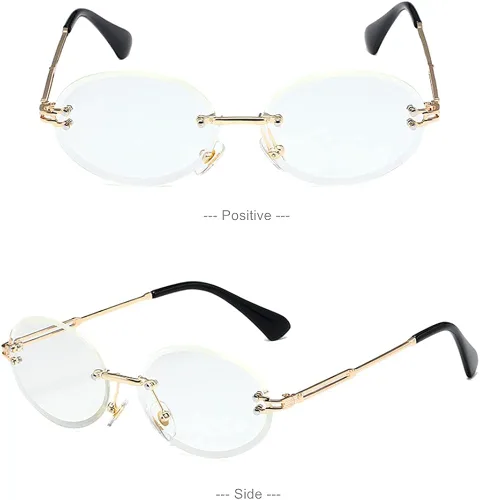 Vista 3 de LASPOR Gafas de sol ovaladas retro para mujeres y hombres a la moda vintage de metal dorado sin marco lentes tintados protección UV400