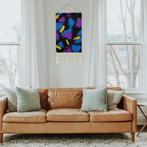 Vista 5 de 90s Graffiti Blue Purple Yellow Retro Poster Hanging Kit for Walls Arts Canvas Artwork Decor