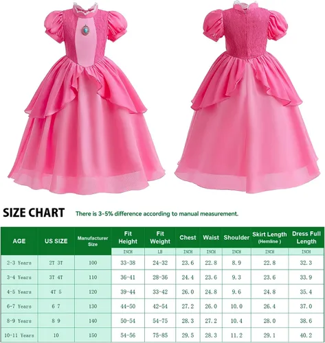 Vista 2 de Disfraz de princesa melocotón para niña con accesorios, vestido de princesa melocotón para niñas pequeñas, vestido de 2 a 11 años