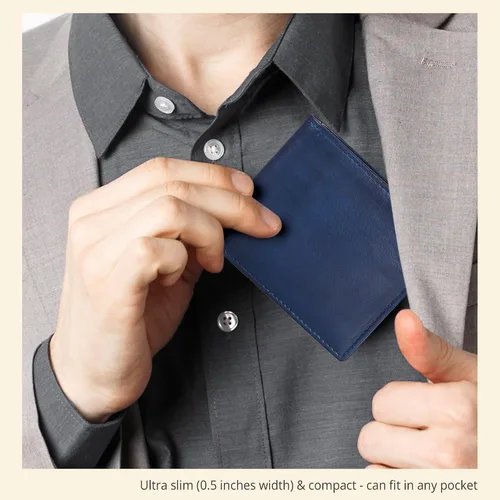 Vista 102 de Carteras RFID delgadas para hombres - Cartera de bolsillo frontal de piel genuina