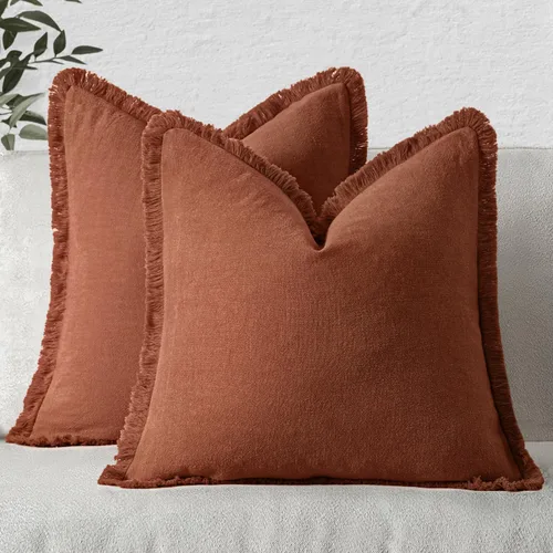 Vista 21 de MIULEE Juego de 2 fundas de almohada decorativas de lino neutro con flecos, fundas de cojín de estilo bohemio con borlas para sofá, cama, sala