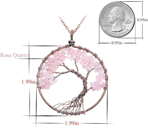 Vista 3 de sedmart Collar con colgante de árbol de la vida con cristal de amatista y rosa