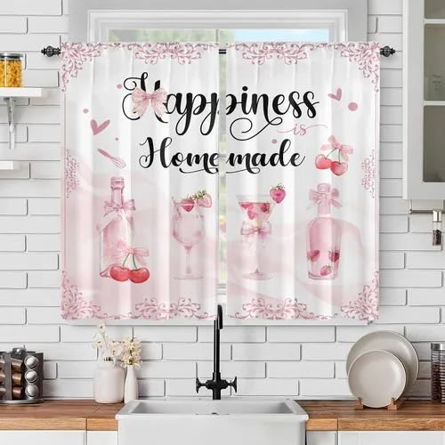 Vista 32 de Cortinas de ventana de cosecha de otoño, marco de madera rústica, cortinas florales de pacas de heno y calabaza, cenefa de cocina de Acción