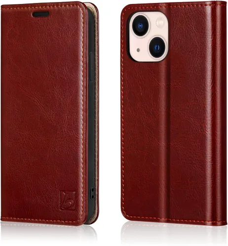 Vista 26 de Belemay Funda tipo cartera compatible con iPhone 8 Plus, de piel de vaca auténtica, funda tipo folio (funda interior de TPU suave), ranuras