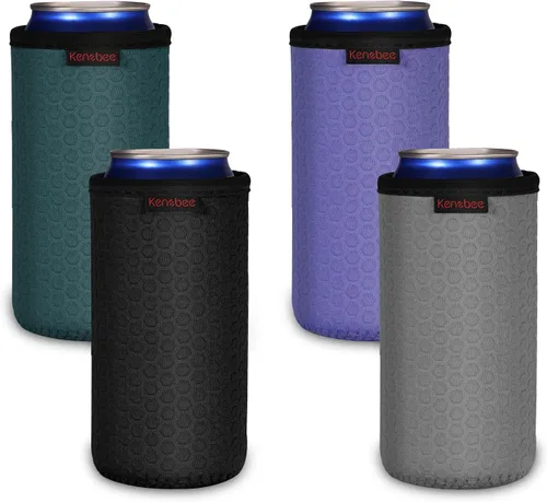 Vista 17 de Paquete de 4 Fundas Enfriadoras para Latas Delgadas de 12oz, Suaves Aisladas Reutilizables Antideslizantes de Neopreno Portavasos Cubiertas